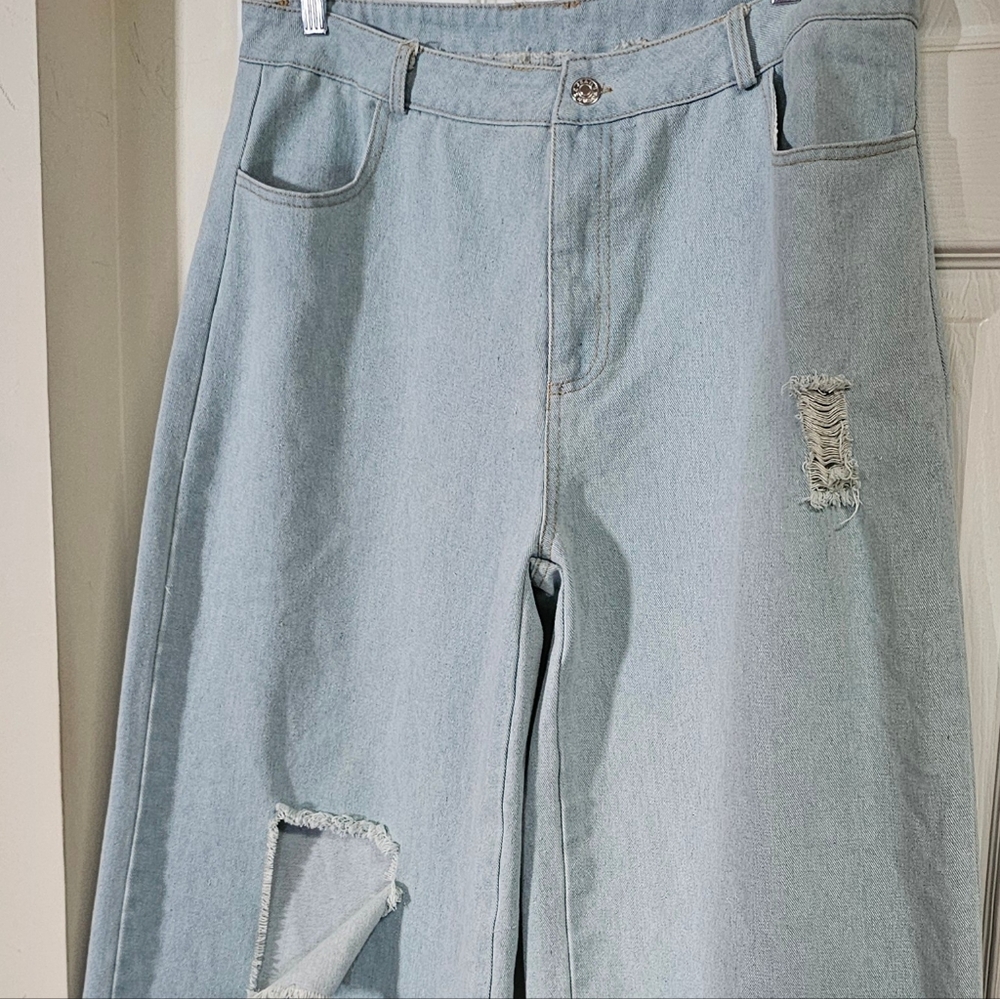 Light Blue Distressed Flare Jeans